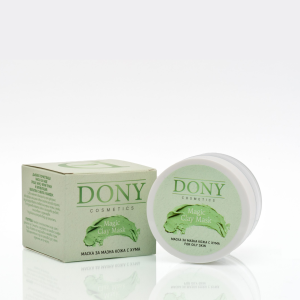 Натурална маска за мазна кожа Dony Cosmetics със сиво-зелена хума, камфор и мента за дълбоко почистване и матиране.